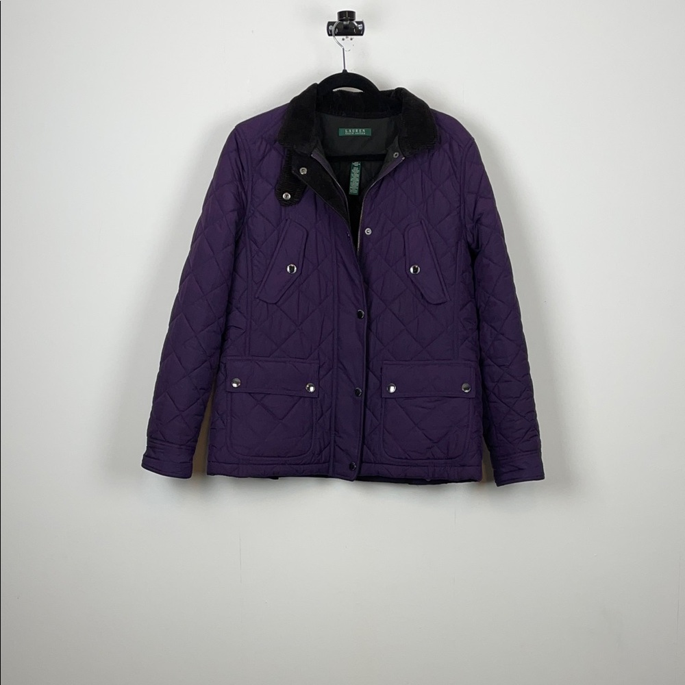 Lauren Ralph Lauren Diamond Pattern Women's L Purple Quilted Corduroy Jacket
